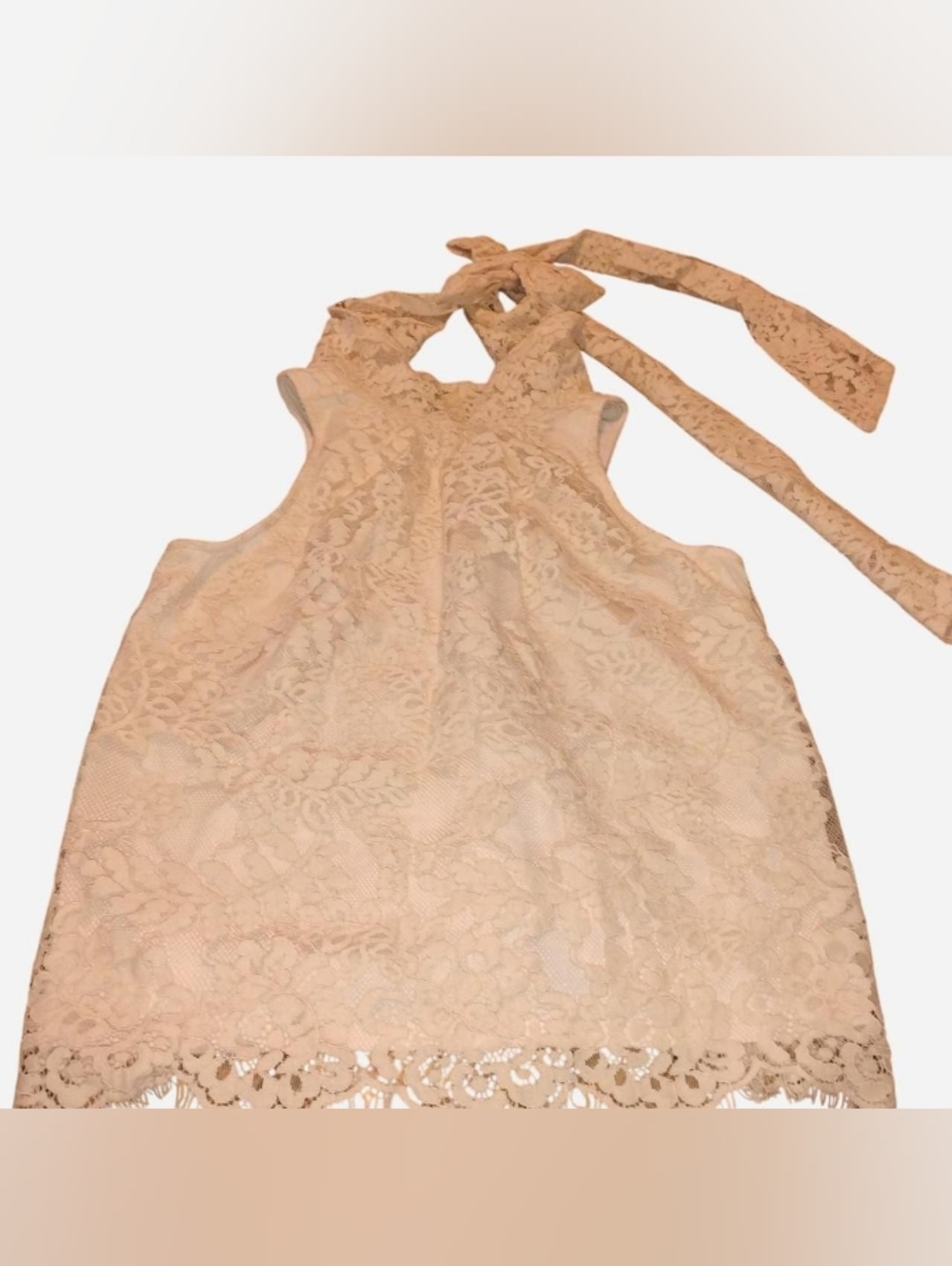 Ryegrass Cream Lace Halter Blouse XS - Boho Romantic Bow Neck Top